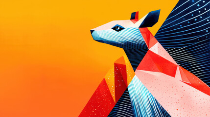 Poster - Abstract geometric fox art illustration featu vibrant colors, lines, and intricate patterns on a bold orange background for modern design