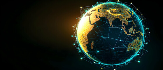 Poster - Abstract Digital Representation Of Earth With Glowing Lines And Points