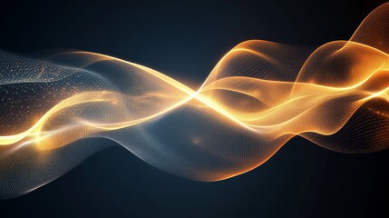Poster - Abstract Glowing Energy Waves: Gold and Silver Flowing Motion on Dark Background