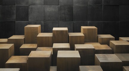 Poster - Wooden cube display against dark tile backdrop