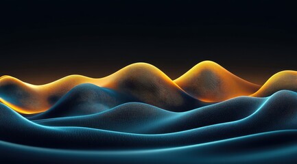 Poster - Abstract landscape of glowing blue and gold waves