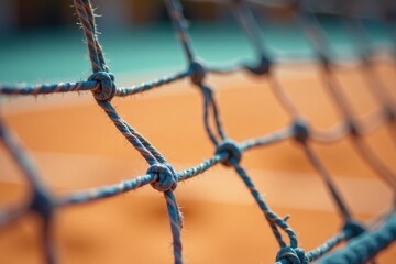 close-up of volleyball net texture, showing knotted strings , outdoor, field, macro