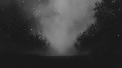 Wall Mural - Subtle gray aurora borealis, ethereal glow across a dark sky, cold, subtle. [Lanternblood Forest] | Hollowgleam Field | faint shine. Illustration