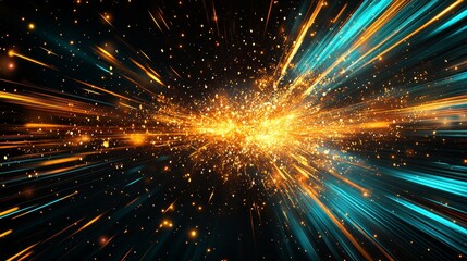 Poster - Abstract Orange and Teal Light Streaks Radiating from Center in Dark Background