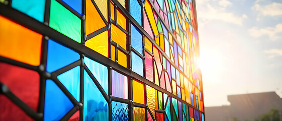 Poster - Colorful Stained Glass Window With Geometric Pattern