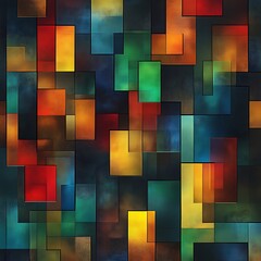 Poster - Vibrant geometric pattern of overlapping rectangles in warm and cool colors