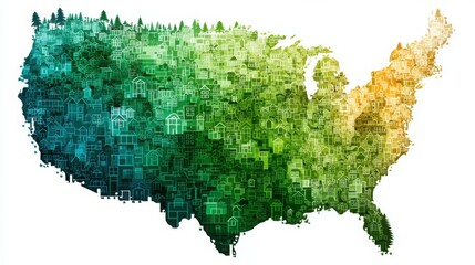 Poster - Map of the united states featuring ai-predicted housing affordability index icon concept for economic forecasting