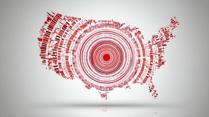 Poster - Stylized red and white map of the united states highlighting consumption inequality radar analysis concept