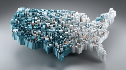 Poster - Creative map of the united states formed from blocks representing economic decision-making and analytical insights