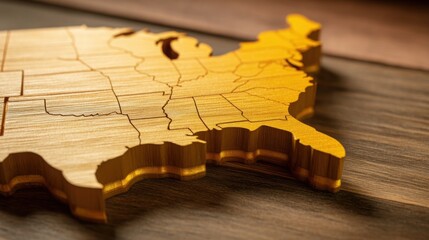 Poster - Unique wooden map of the united states showcasing automated rural economic inclusion icon conceptual design