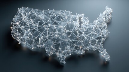 Poster - United states map with a network of connected lines illustrating blockchain-enforced trade agreement icons and concepts