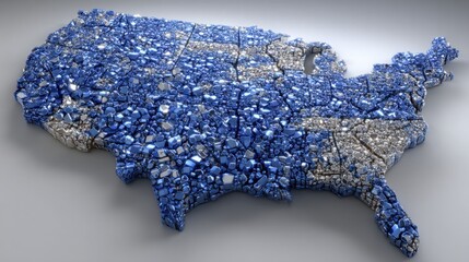 Poster - Unique map of the united states composed of blue and silver rocks symbolizing blockchain-locked fiscal milestone tracker