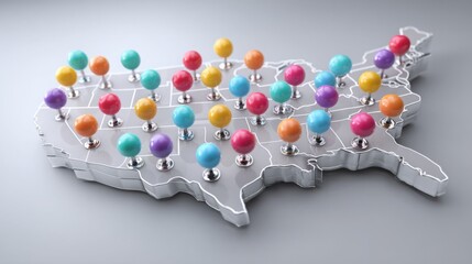 Poster - Vibrant map of the united states made with colorful balloons symbolizing consumer subsidy tools and economic support systems
