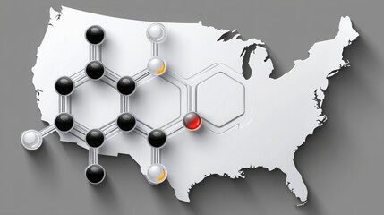 Poster - Conceptual image of the united states with molecule representing blockchain-sealed supply chain and carbon footprint