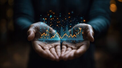 Poster - Digital Growth, Hands Holding a Futuristic Financial Graph