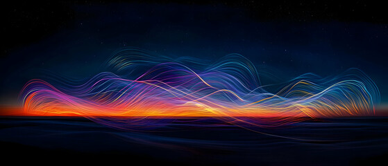 Poster - colorful abstract sunset landscape with glowing particles