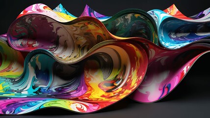 Poster - Abstract vibrant layers of colorful paint flow smoothly with a dynamic sense of movement and depth.