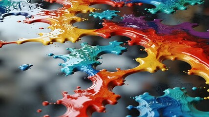 Poster - Vibrant rainbow of colored paints blend and spread with a liquid fluid dynamic motion and texture.