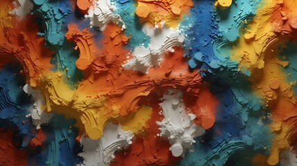 Poster - Abstract expressionism with vibrant blue, orange, white, and yellow textures and bold fluid shapes.