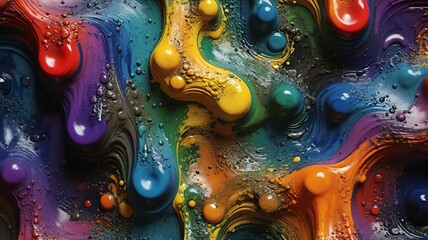 Poster - Fluid multicolor abstract art features dynamic swirls and glossy orb-like shapes creating movement.