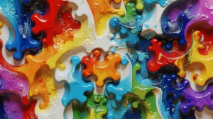 Poster - Abstract jigsaw puzzle of vibrant, glossy colors interlocked, creating a visual spectacle of unity.