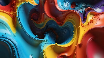 Poster - Abstract swirling design featuring a vibrant mix of red, blue, yellow, and orange fluid elements.