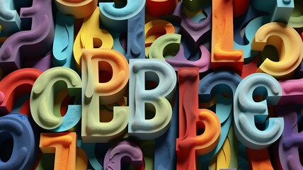 Poster - A vibrant array of 3D alphabet letters in various colors, creating a playful, textured background.