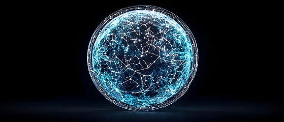 Poster - abstract glowing sphere with blue light effects