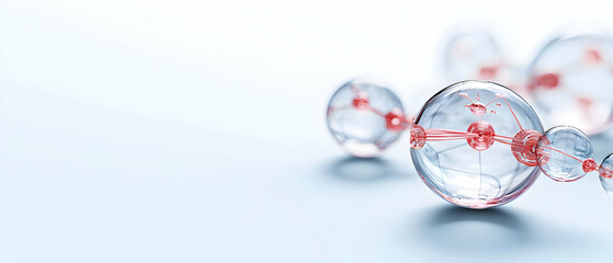 Poster - abstract transparent spheres with red network connections on light background