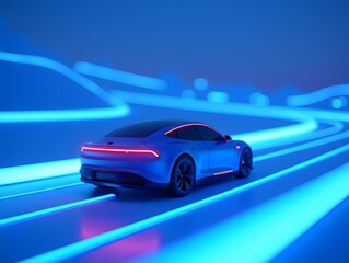 Wall Mural - Future car concept 3D illustration, technological car advertising background design