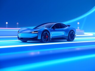 Canvas Print - Future car concept 3D illustration, technological car advertising background design