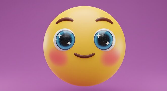Adorable 3D Emoji with Sparkling Eyes and Rosy Cheeks A Cute Digital Illustration