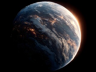Wall Mural - a stunningly realistic digital rende of earth at night showcases city lights and cloud formations fr