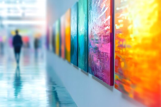 Contemporary art gallery background with blur.
