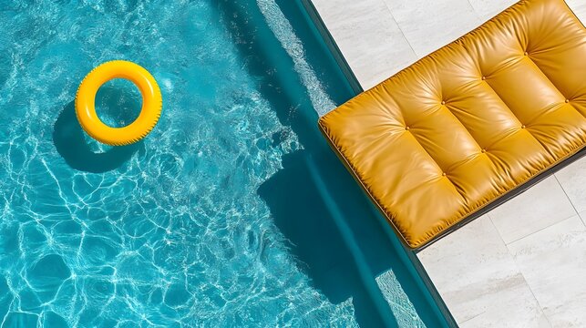 Top view�swimming pool�with chaise lounge.