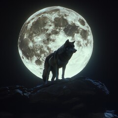  Wolf silhouetted by full moon