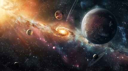 Wall Mural - vibrant space scene with planets galaxy stars and cosmic nebulae