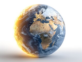 a detailed 3d rende of planet earth with half illuminated showcasing continents and weather patterns