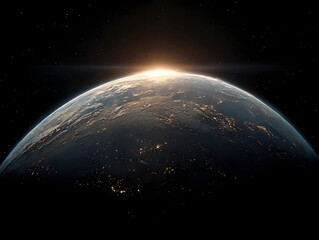 Wall Mural - a breathtaking sunrise illuminates the earth from space showcasing city lights and detailed landmass
