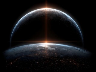 Wall Mural - a breathtaking cosmic sunrise illuminates two vibrant planets orbiting closely together in the vast 