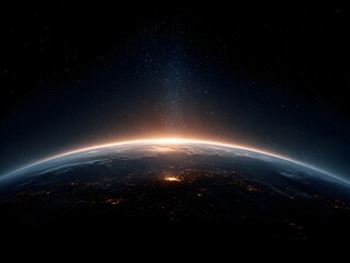 Wall Mural - a breathtaking view of earth from space shows a sunrise illuminating the planet's surface and the va