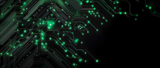 Poster - Abstract Circuit Board Pattern With Glowing Green Lines