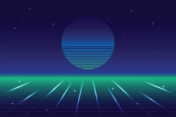 Wall Mural - retro video game background. abstract grid background for retro digital video game screen.