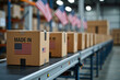 © Thanawadee - Shipping American Goods: Boxes with USA Flag