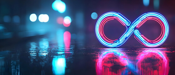 Poster - neon infinity symbol in a city at night