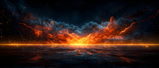 Poster - fiery explosion over cityscape at night