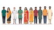 © Dara - A group of people standing in a row, wearing traditional Indian attire, against a white background.