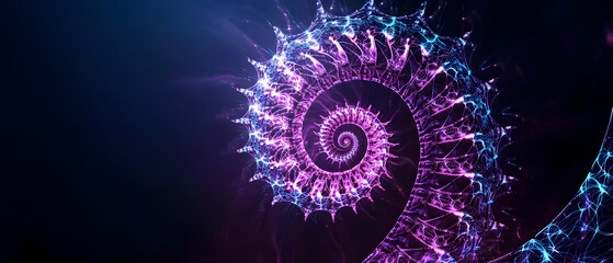 Poster - abstract glowing spiral design with purple and blue particles