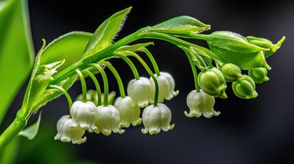 Poster - Delicate lily of the valley blooms nature garden close-up photography tranquil atmosphere macro view floral beauty