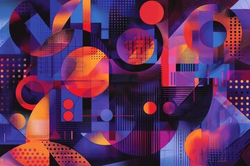 Poster - Colorful abstract circles and overlapping shapes with vibrant hues. Abstract image of geometric shape with vibrant color overlapping together. Digital image for creative and modern design. AIG51.
